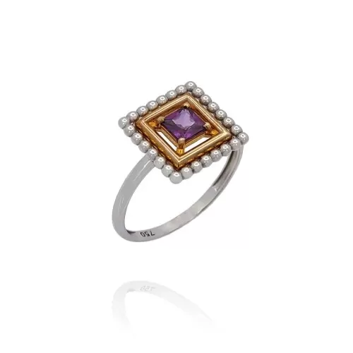 Anel Ouro 18K Duas Cores e Rodolita