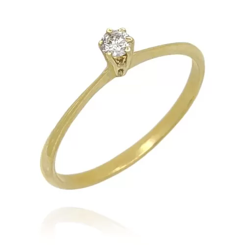 Anel Ouro 18K E Diamante Solitário