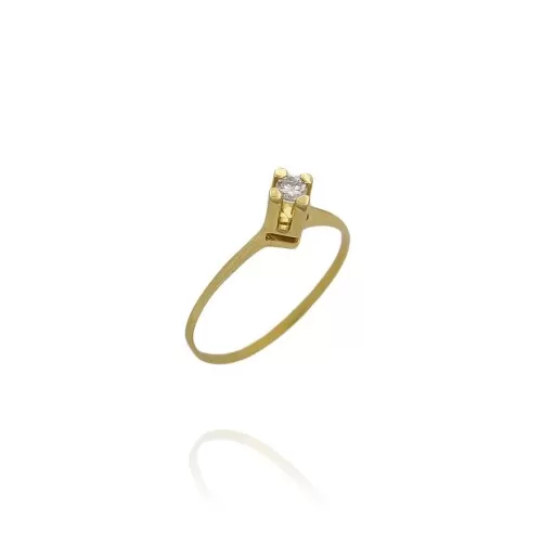 Anel Ouro 18K E Diamante Solitário