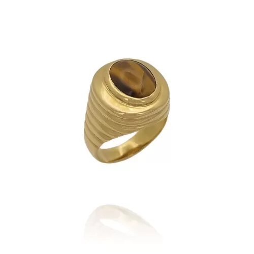 Anel Ouro 18K E Olho De Tigre