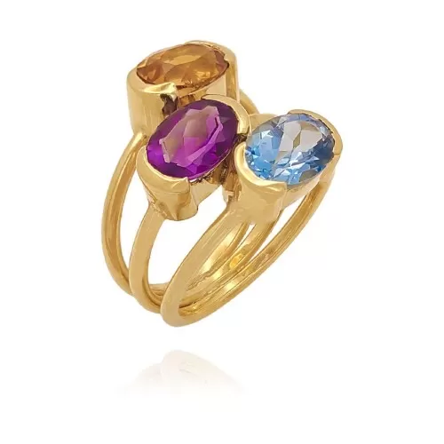 Anel Ouro 18K E Pedras Brasileiras