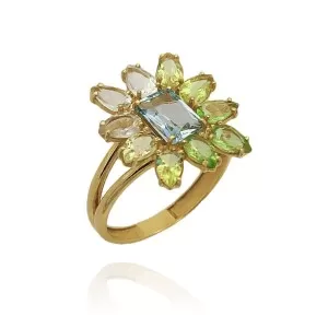 Anel Ouro 18K E Pedras Brasileiras