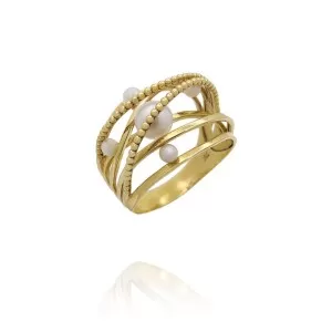 Anel Ouro 18K E Pérolas