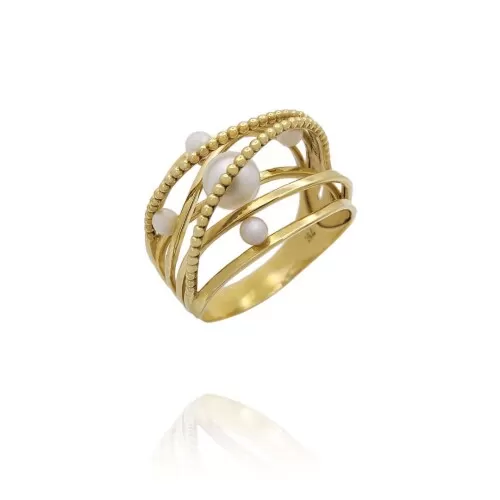 Anel Ouro 18K E Pérolas