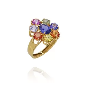 Anel Ouro 18K E Safiras