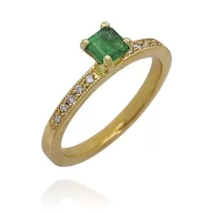 Anel Ouro 18K, Esmeralda E Diamantes