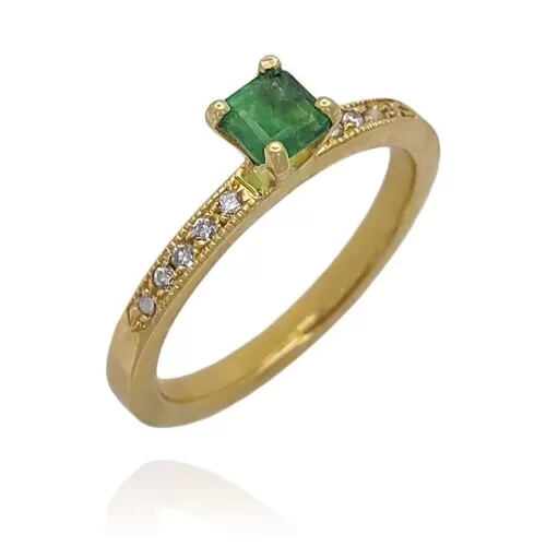 Anel Ouro 18K, Esmeralda E Diamantes