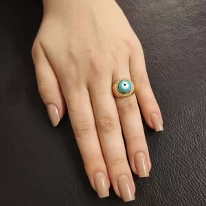 Anel Ouro 18K, Olho Grego E Diamantes