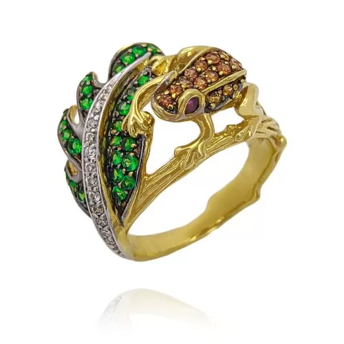 Anel Ouro 18K, Pedras Brasileiras E Diamantes