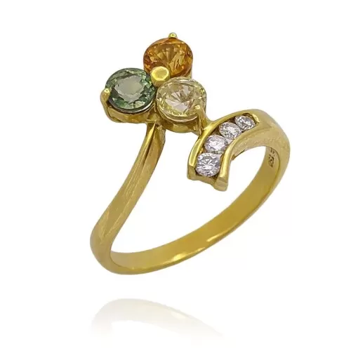 Anel Ouro 18K, Pedras Brasileiras E Diamantes