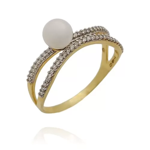 Anel Ouro 18K, Pérola E Diamantes