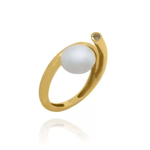 Anel Ouro 18K, Pérola E Diamantes
