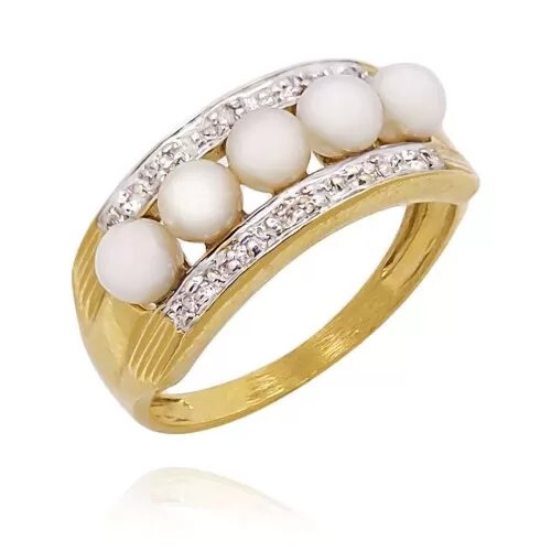 Anel Ouro 18K, Pérolas E Diamantes