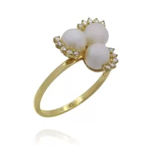 Anel Ouro 18K, Pérolas E Diamantes