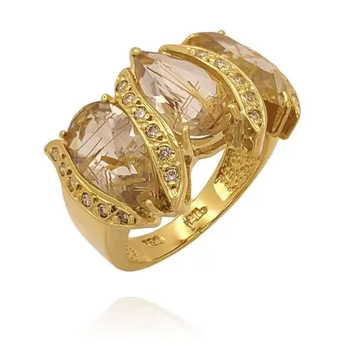 Anel Ouro 18K, Quartzos E Diamantes