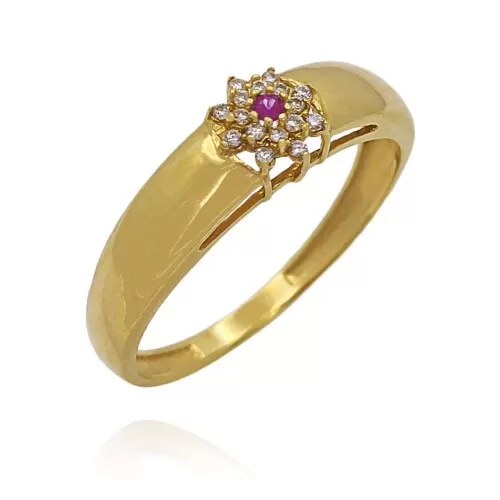 Anel Ouro 18K, Rubi E Diamantes