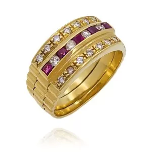 Anel Ouro 18K, Rubis E Diamantes