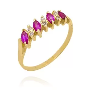 Anel Ouro 18K, Rubis E Diamantes