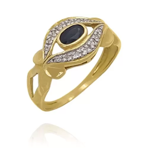 Anel Ouro 18K, Safira E Diamantes