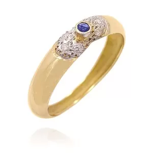 Anel Ouro 18K, Safira E Diamantes