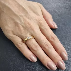 Anel Ouro 18K, Safira E Diamantes
