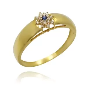 Anel Ouro 18K, Safira E Diamantes