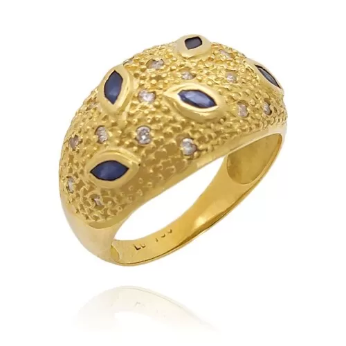 Anel Ouro 18K, Safiras E Diamantes