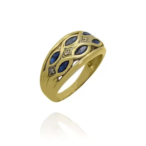 Anel Ouro 18K, Safiras E Diamantes