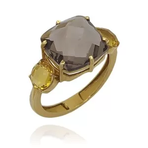 Anel Ouro 18K, Topázio E Citrinos