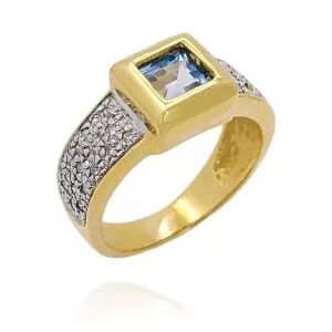 Anel Ouro 18K, Topázio E Diamantes