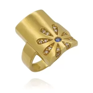 Anel Ouro 18K, Topázio E Diamantes