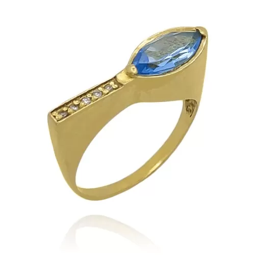 Anel Ouro 18K, Topázio E Diamantes