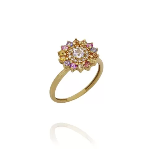 Anel Ouro 18K, Topázio, Safiras E Diamantes