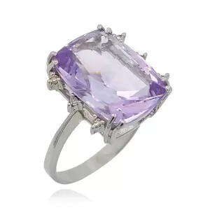 Anel Ouro Branco, Ametista E Diamantes