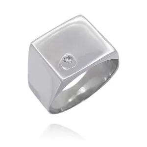 Anel Ouro Branco E Diamante Solitário