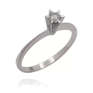 Anel Ouro Branco E Diamante Solitário