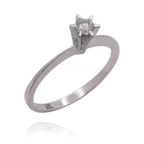 Anel Ouro Branco E Diamante Solitário