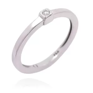 Anel Ouro Branco E Diamante Solitário