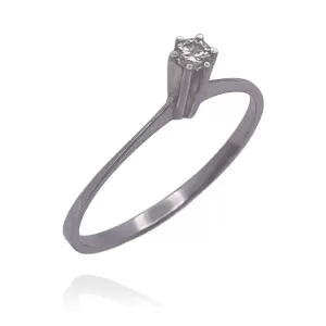 Anel Ouro Branco E Diamante Solitário