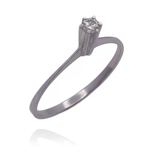 Anel Ouro Branco E Diamante Solitário
