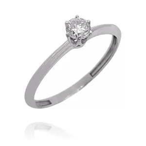 Anel Ouro Branco E Diamante Solitário