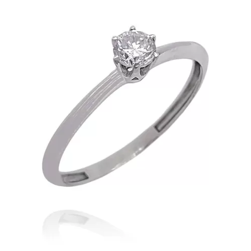 Anel Ouro Branco E Diamante Solitário