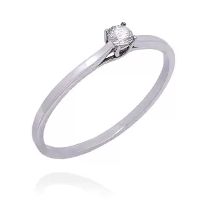 Anel Ouro Branco E Diamante Solitário