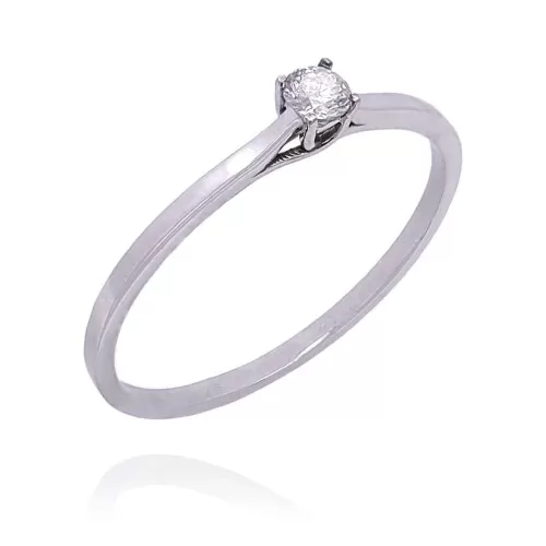 Anel Ouro Branco E Diamante Solitário