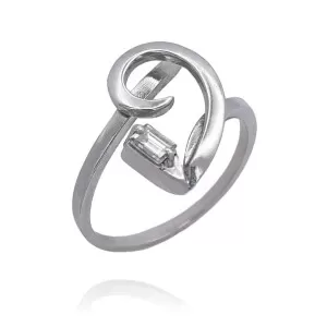 Anel Ouro Branco E Diamante baguete
