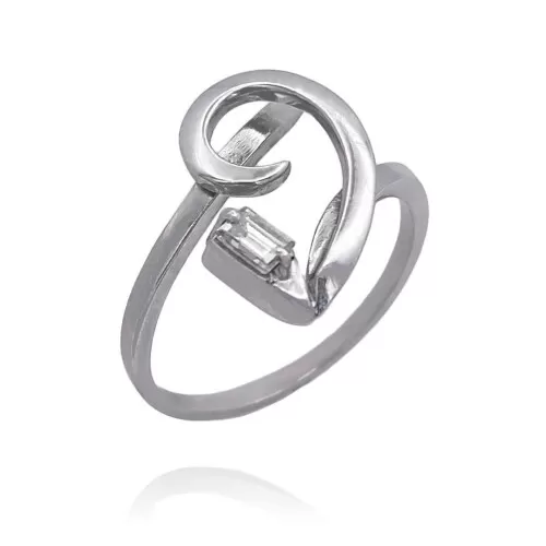 Anel Ouro Branco E Diamante baguete