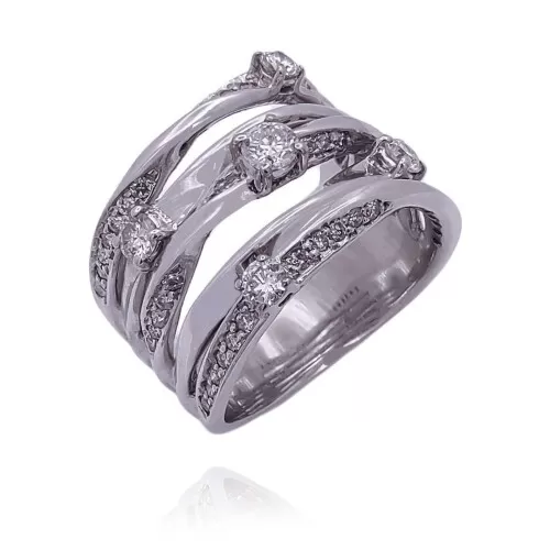 Anel Ouro Branco E Diamantes