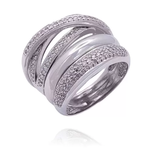 Anel Ouro Branco E Diamantes