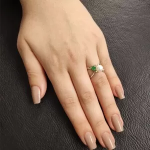 Anel Ouro Branco, Esmeralda, Pérola e Diamantes