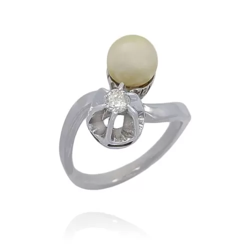 Anel Ouro Branco, Pérola E Diamante